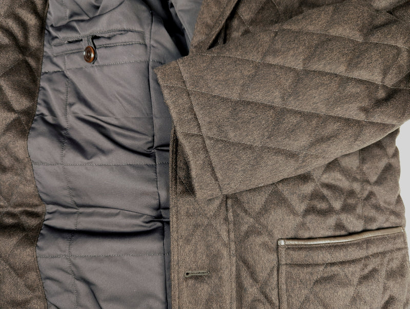 Longhi Coat: Large, Brown, Quilted Cashmere