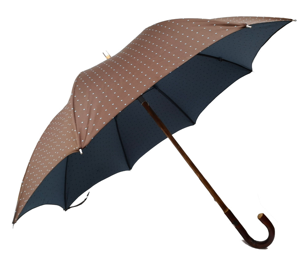 Brown Polka Dot Umbrella with Brown Leather Handle
