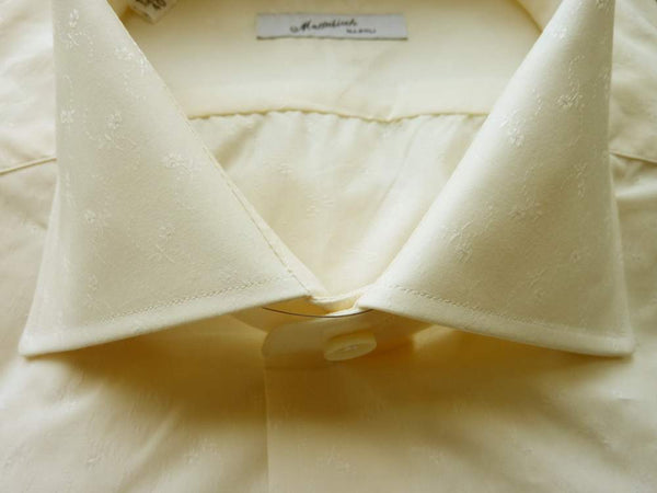 Mattabisch Shirt: 16, Ecru with floral jacquard, spread collar, French cuffs, pure cotton