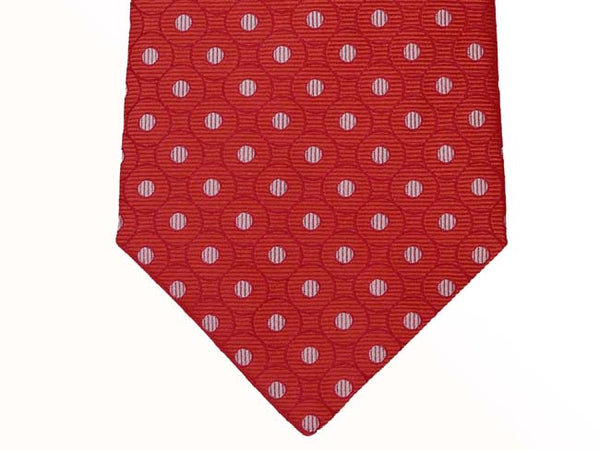 Mattabisch Tie, Red-orange circles with white dot pattern, pure silk