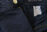 Marco Pescarolo Trousers 33/34, Washed Navy Blue Flat Front Cotton/Elastane