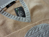 Riviera Sweater: Tan & Grey, V-neck, wool/cashmere/silk