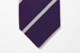 Roda Tie, Dark purple with lime green and grey stripes, 3.5" wide, cashmere