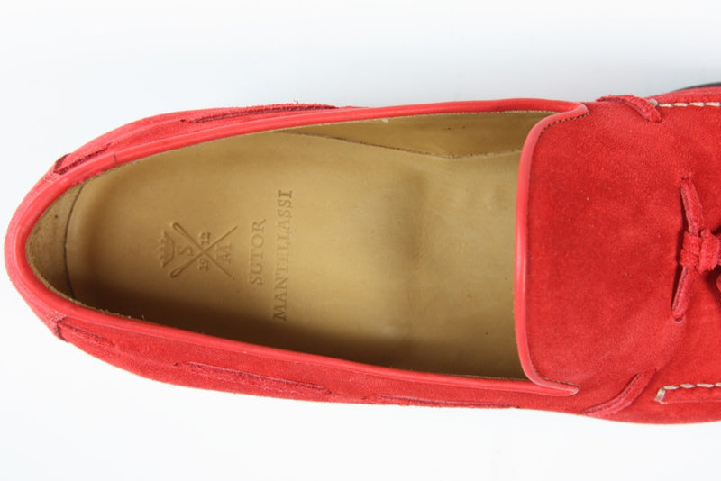 Sutor Mantellassi Shoes SALE! Soft red suede tassled loafers
