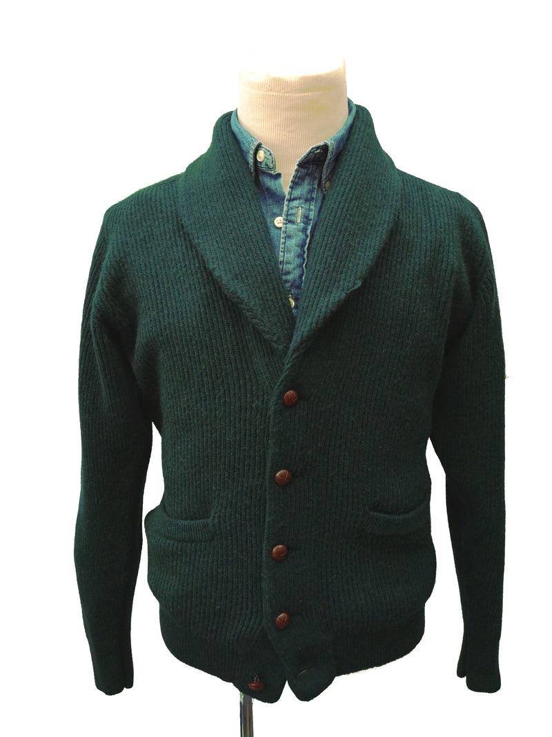 The Wardrobe Sweater Bottle Green Shawl collar cardigan Pure camelhair