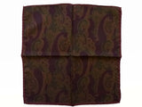 Zegna Pocket Square: Muted brown & dark olive paisley, pure silk