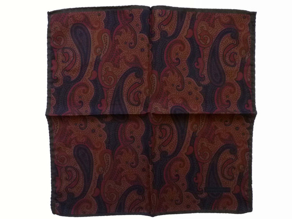 Zegna Pocket Square: Muted brown & rust paisley, pure silk