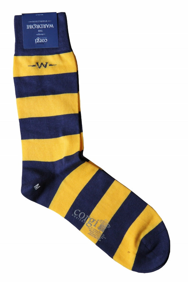 The Wardrobe Corgi Socks Navy/Yellow stripe cotton blend M