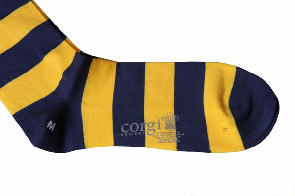 The Wardrobe Corgi Socks Navy/Yellow stripe cotton blend M