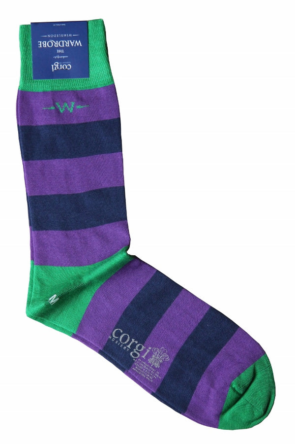 The Wardrobe Corgi Socks Wimbledon Purple stripe cotton blend M
