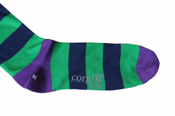 The Wardrobe Corgi Socks Wimbledon Green stripe cotton blend M