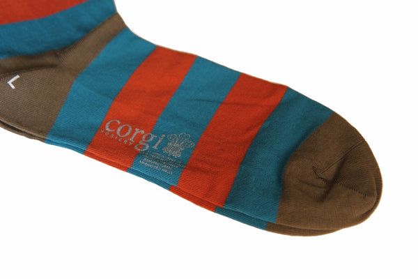 The Wardrobe Corgi Socks Blue/Copper stripe cotton blend L