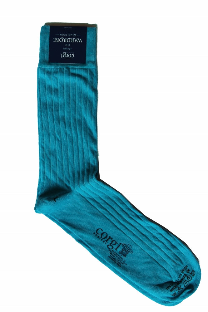 The Wardrobe Corgi Socks Turquoise Blue Ribbed cotton blend M