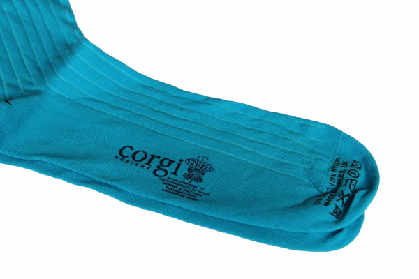 The Wardrobe Corgi Socks Turquoise Blue Ribbed cotton blend M