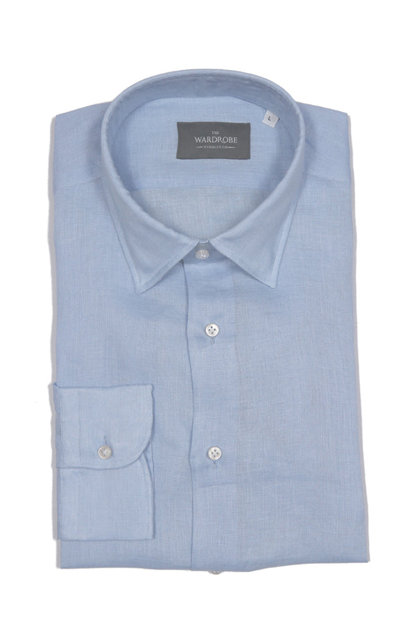 The Wardrobe Shirt Sky Blue point collar Pure linen- Cordone 1956