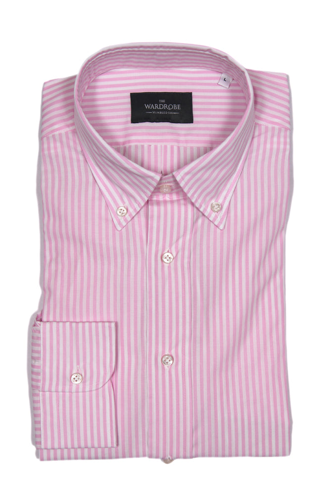 The Wardrobe Shirt Pink/White Stripe button down collar Pure cotton - Cordone 1956