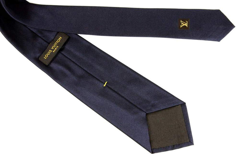 Louis Vuitton Navy Blue Ribbed Silk Floret Logo Tie