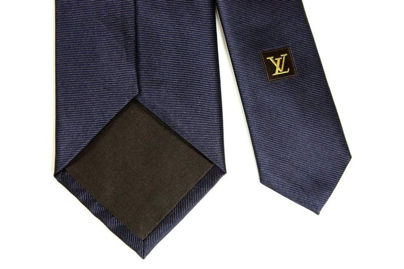 Louis Vuitton Navy Blue Ribbed Silk Floret Logo Tie