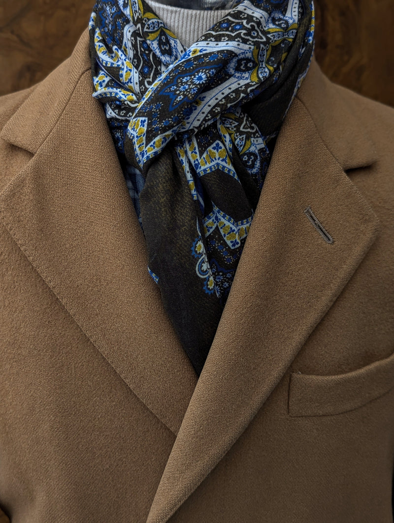Battisti Scarf Blue/Brown Bandana Snowflake Modal/Cashmere whisper