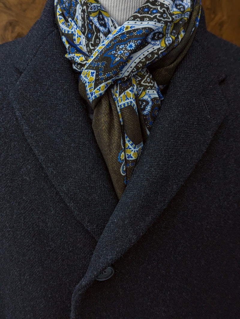 Battisti Scarf Blue/Brown Bandana Snowflake Modal/Cashmere whisper