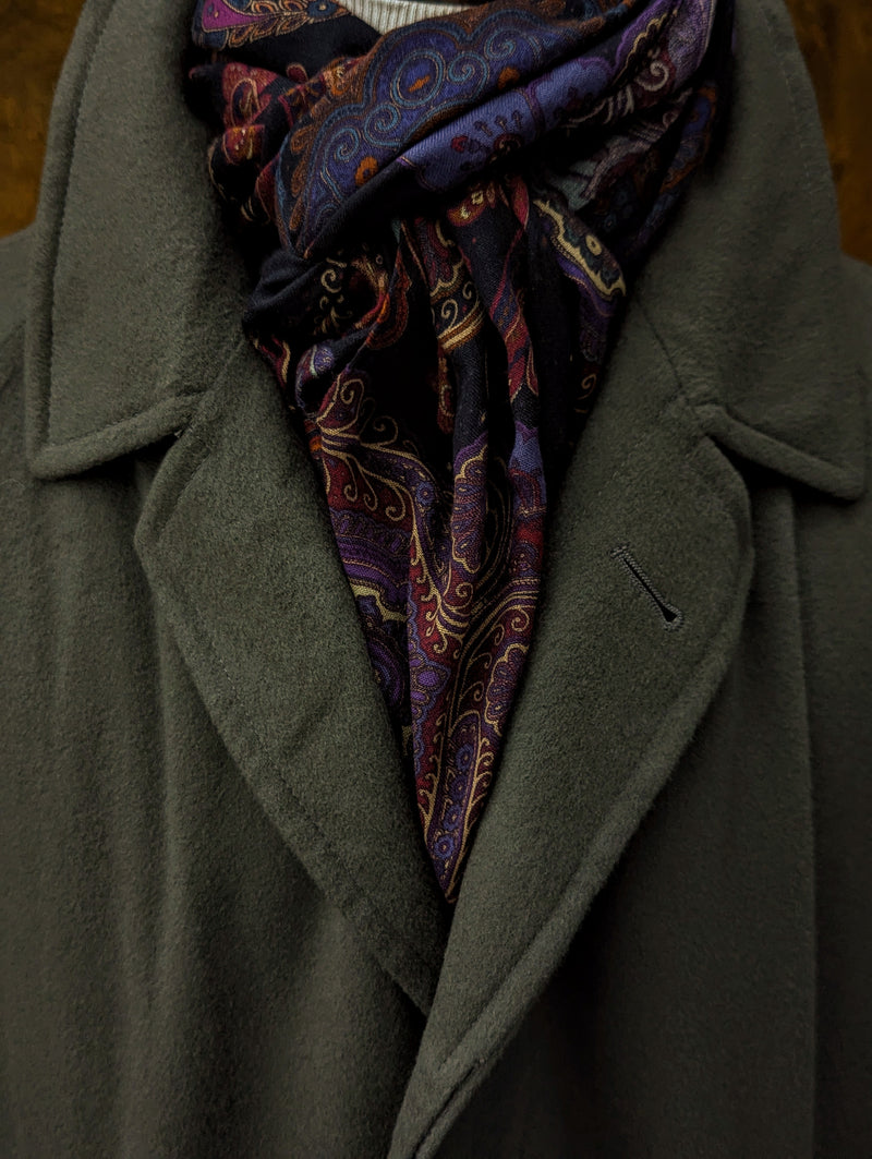 Battisti Scarf Black with Purple Multi Paisleys Modal/Cashmere whisper