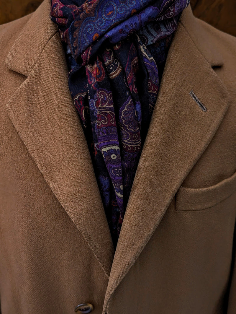 Battisti Scarf Black with Purple Multi Paisleys Modal/Cashmere whisper