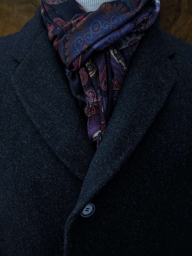Battisti Scarf Black with Purple Multi Paisleys Modal/Cashmere whisper