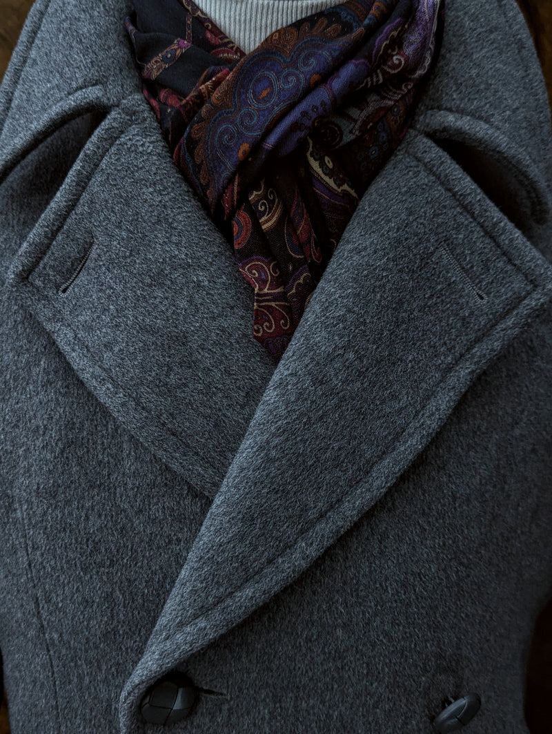 Battisti Scarf Black with Purple Multi Paisleys Modal/Cashmere whisper