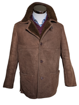 Vintage Antartex Scotland Leather Lamb Shearling Coat XL/44 Brown 4-Button