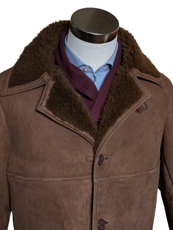 Vintage Antartex Scotland Leather Lamb Shearling Coat XL/44 Brown 4-Button