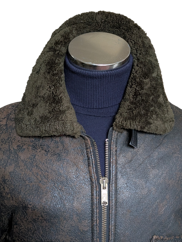 Vintage Morlands Leather British Shearling Bomber Jacket M/L Dark Brown