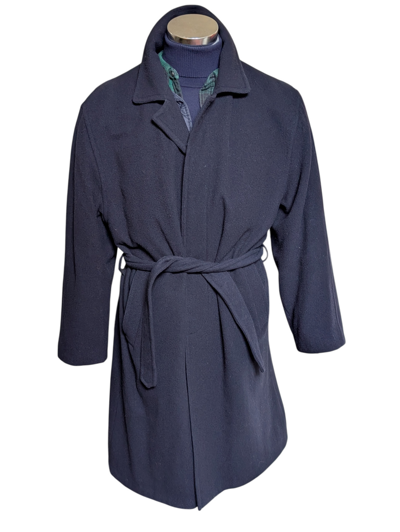 Vintage Rappson Sweden Belted Coat 42/44R Navy Blue Wool