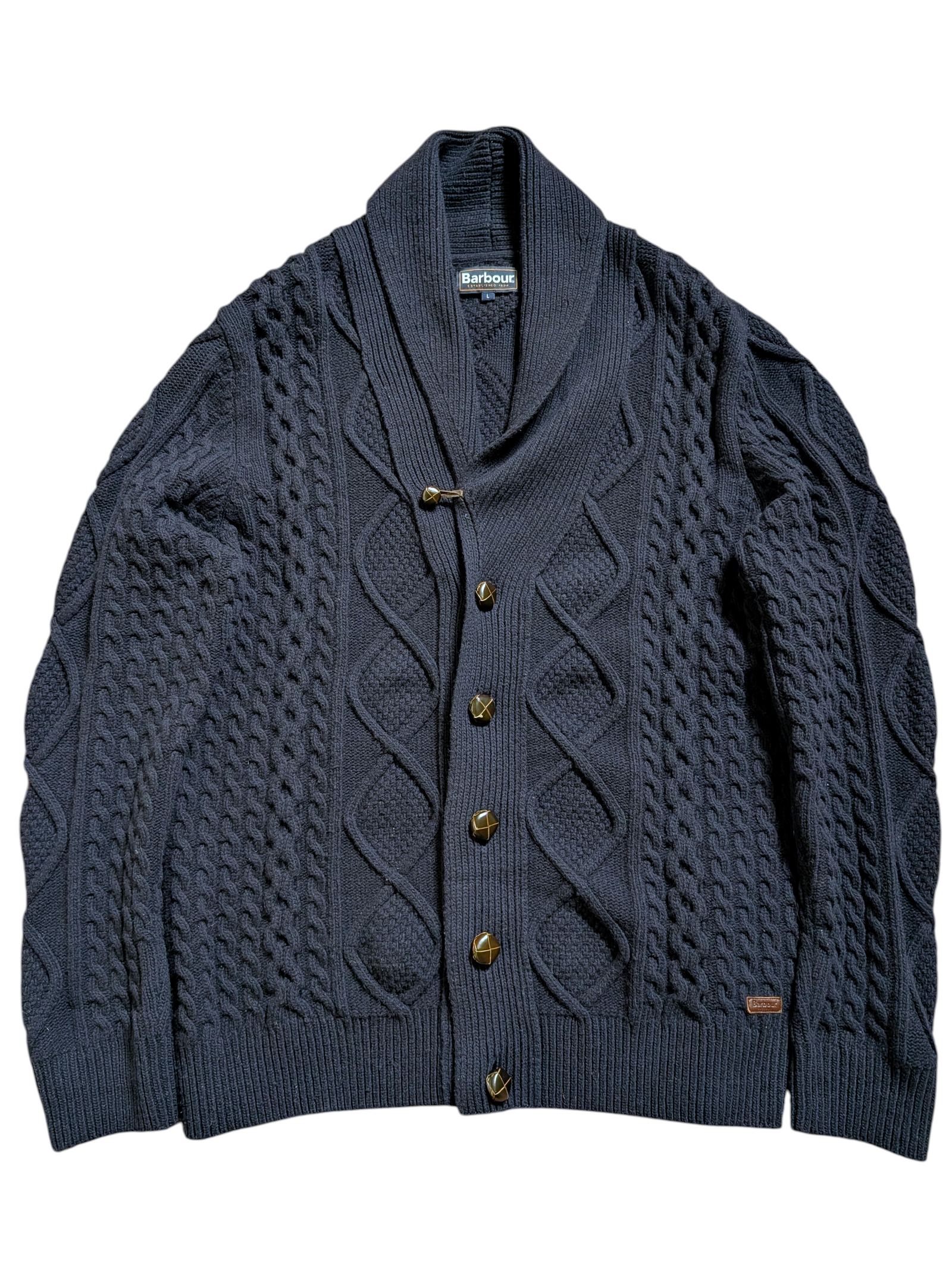 Barbour Shawl Cardigan Sweater L Navy Thick Wool – eHABERDASHER