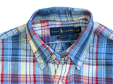 Polo Ralph Lauren Shirt M SS Blue Multi-colored Plaid Linen
