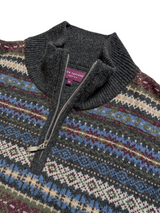 Brook Taverner Half Zip Sweater XL Grey/Green Multi Fair Isle Wool