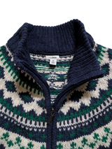 L.L. Bean Zip Cardigan Sweater XL Navy/Green Nordic Jacket