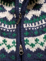 L.L. Bean Zip Cardigan Sweater XL Navy/Green Nordic Jacket