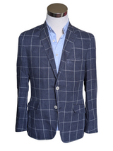 Marks & Spencer British Sport Coat 38 Navy Windowpane 2-button Linen/Cotton