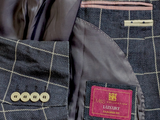 Marks & Spencer British Sport Coat 38 Navy Windowpane 2-button Linen/Cotton