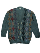 Vintage Marks & Spencer Cardigan Sweater XL Antique Green Argyle Pure Wool