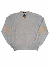 Riviera Sweater XL Grey w/Beige V-neck wool/cashmere/silk