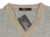Riviera Sweater XL Grey w/Beige V-neck wool/cashmere/silk