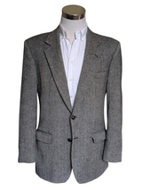 Vintage Marks & Spencer British Sport Coat 38/40R Black/White Herringbone 2-button Wool Tweed