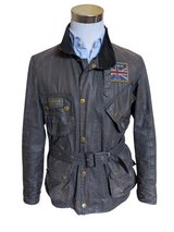 Barbour International Belted Jacket S Brownish Grey Waxed Cotton Union Jack