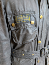 Barbour International Belted Jacket S Brownish Grey Waxed Cotton Union Jack