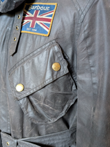 Barbour International Belted Jacket S Brownish Grey Waxed Cotton Union Jack
