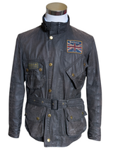 Barbour International Belted Jacket S Brownish Grey Waxed Cotton Union Jack