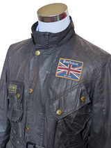 Barbour International Belted Jacket S Brownish Grey Waxed Cotton Union Jack
