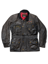 Barbour International Belted Jacket S Brownish Grey Waxed Cotton Union Jack