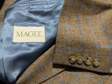Magee Sport Coat 44R Soft Brown Plaid 2-button Wool
